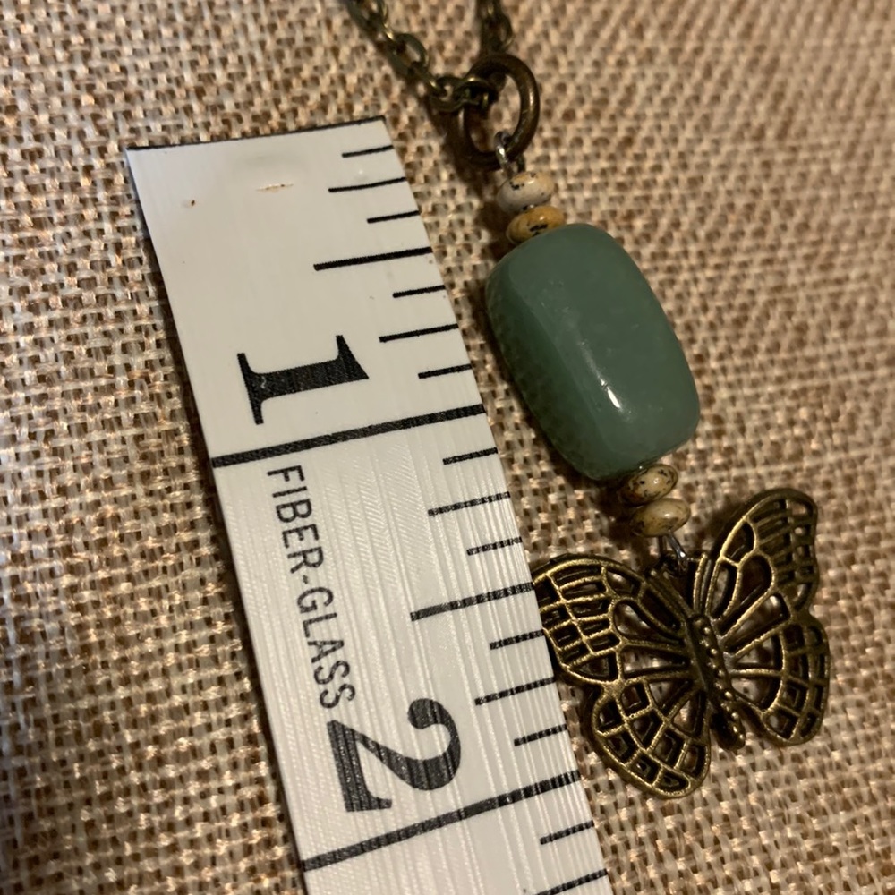 Butterfly Necklace Green Stone One of a kind Hand Crafted - Picture 3 of 7